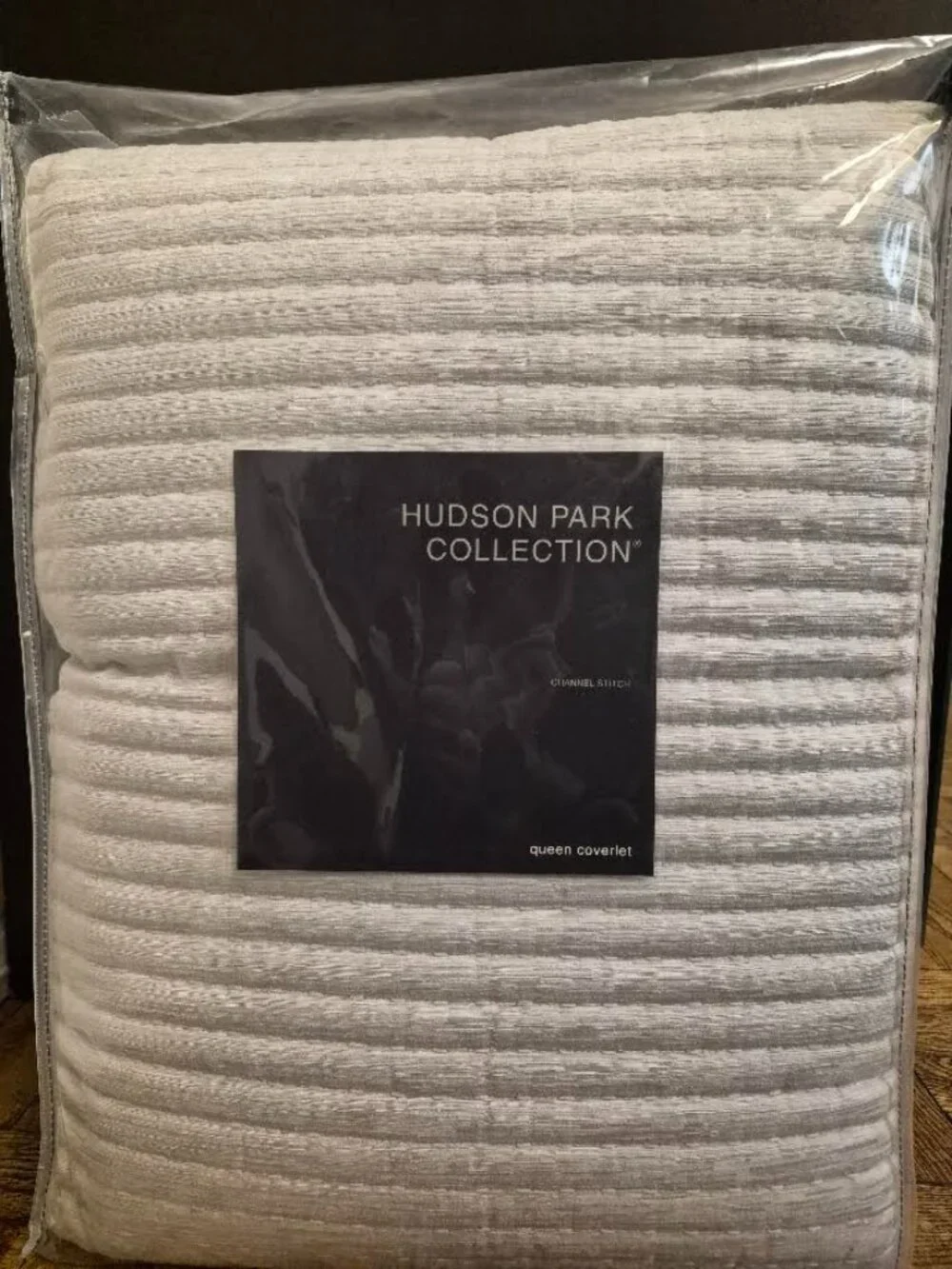 Hudson Park Collection Channel Stitch Coverlet, Queen, Gray/Silver, New with Tag